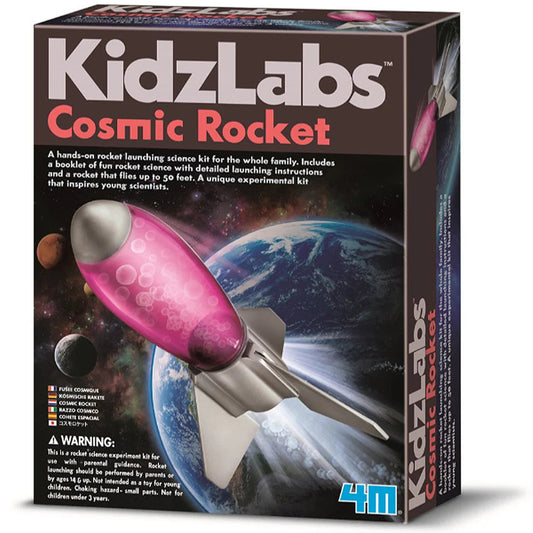 Box of KidzLabs Cosmic Rocket science kit with space-themed design