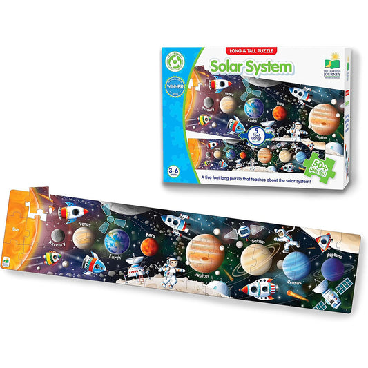 Solar system puzzle with packaging on a white background