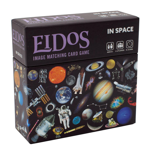 EIDOS Image Matching Card Game box with space-themed illustrations on a white background