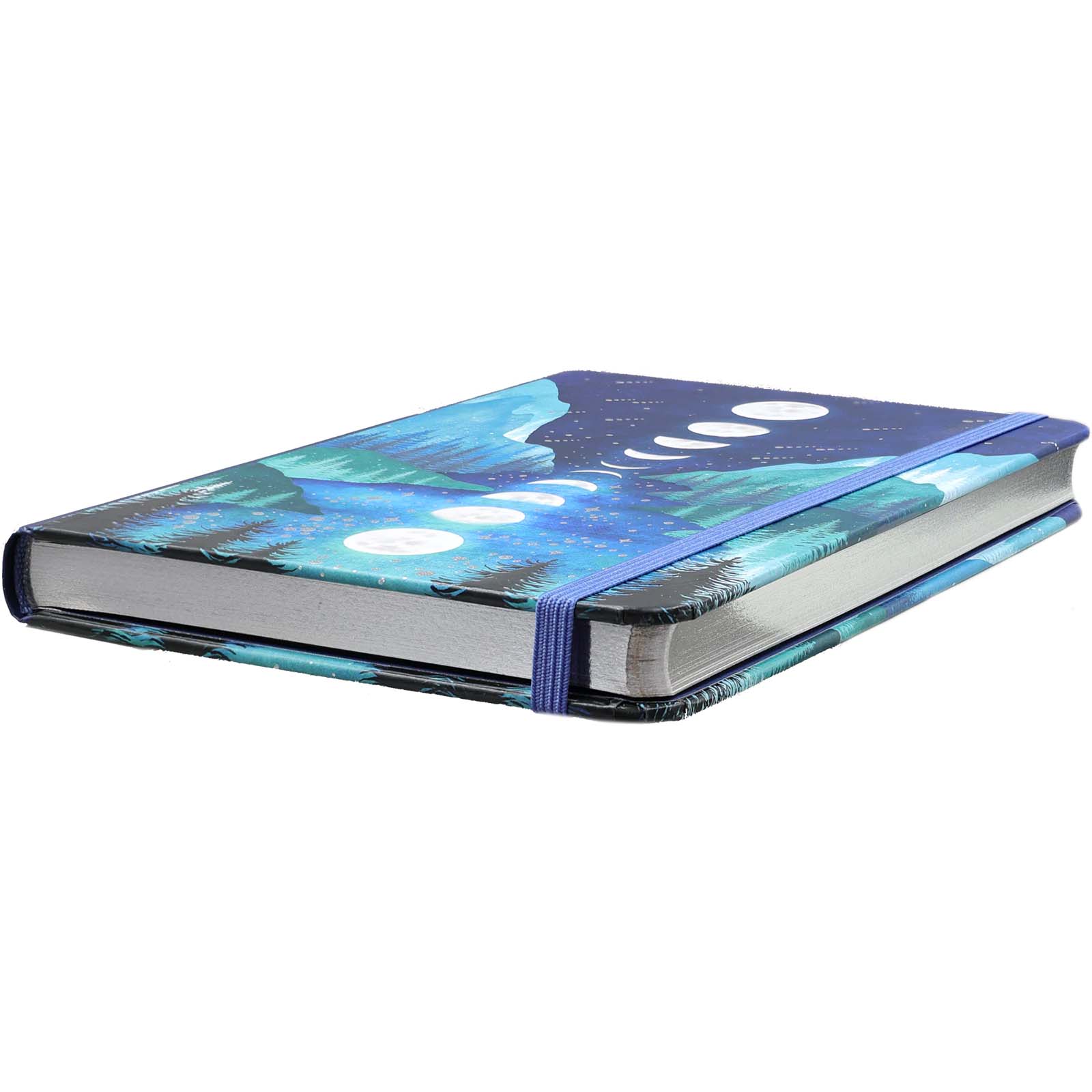 Notebook with a blue and green abstract design on a white background