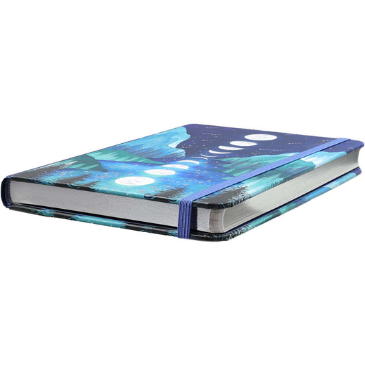 Notebook with a blue and green abstract design on a white background