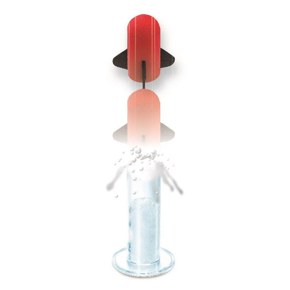 Bottle opener with a red top and clear base on a white background