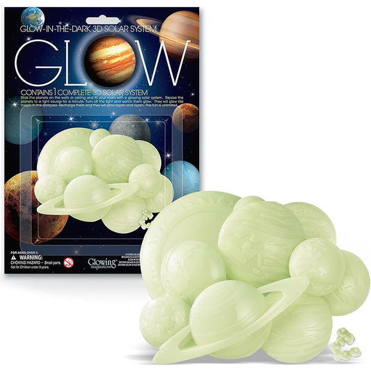 Glow-in-the-dark 3D solar system model with packaging on a white background