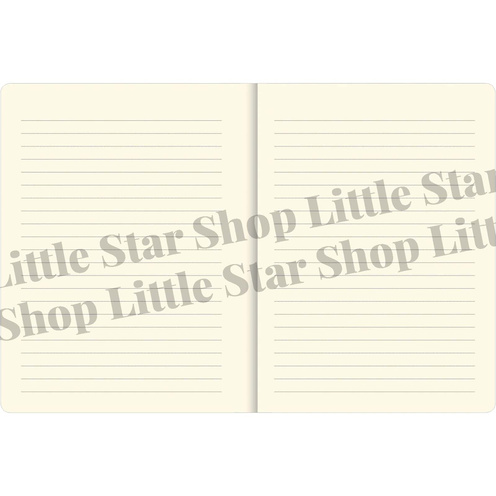 Notebook with lined pages and 'Little Star Shop' branding on a white background