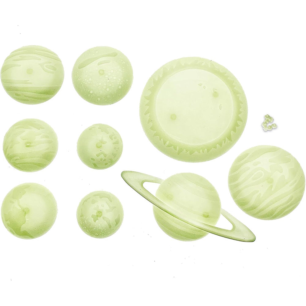 Set of green planet models on a white background