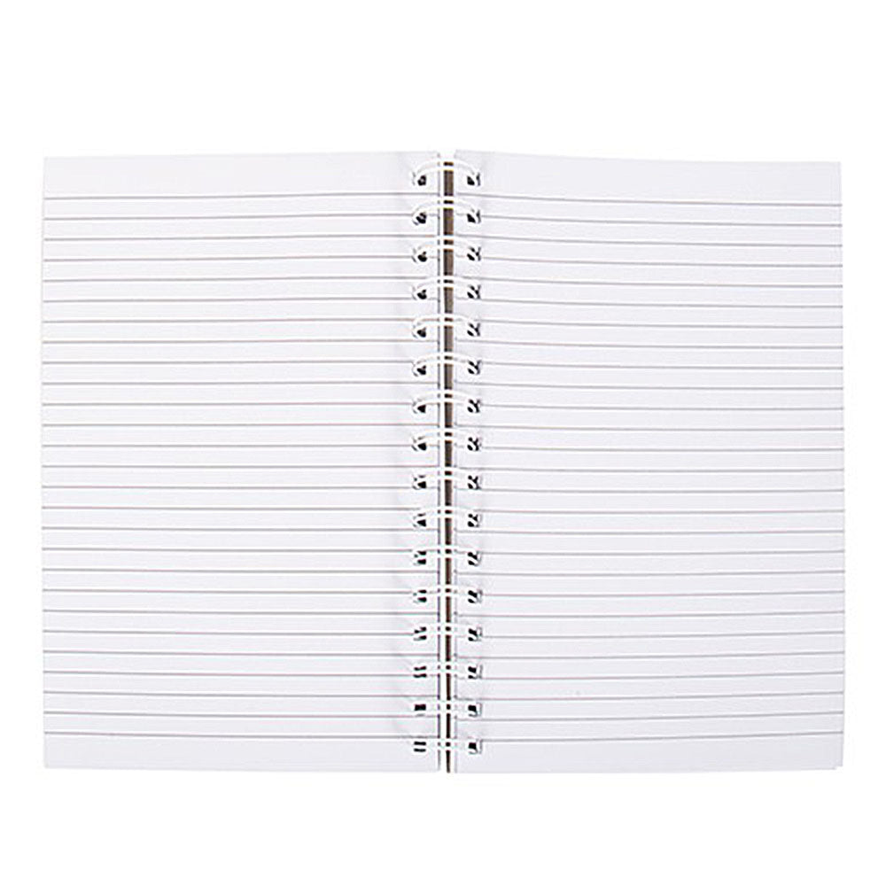 Open notebook with lined pages on a white background