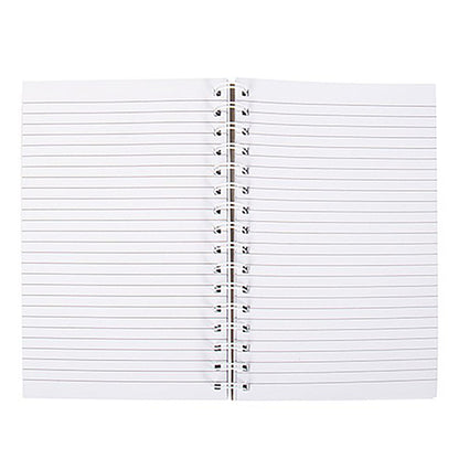 Open notebook with lined pages on a white background