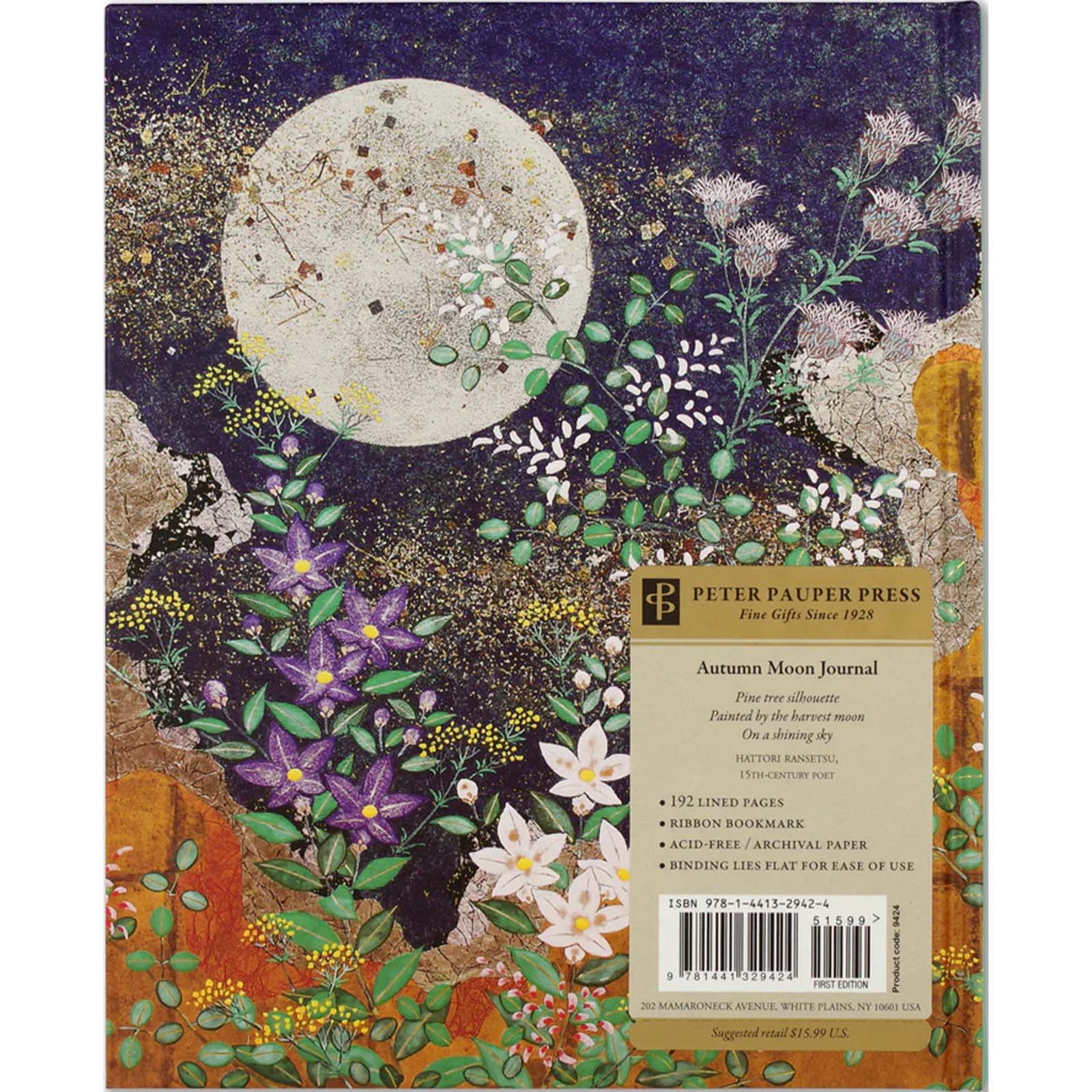 Journal with moon and floral design on the cover, featuring Peter Pauper Press branding.
