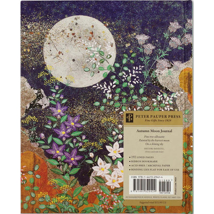 Journal with moon and floral design on the cover, featuring Peter Pauper Press branding.