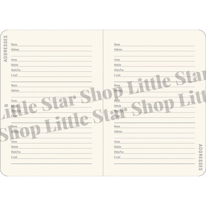 Address book with multiple address entries on a white background, featuring 'Little Star Shop' branding.