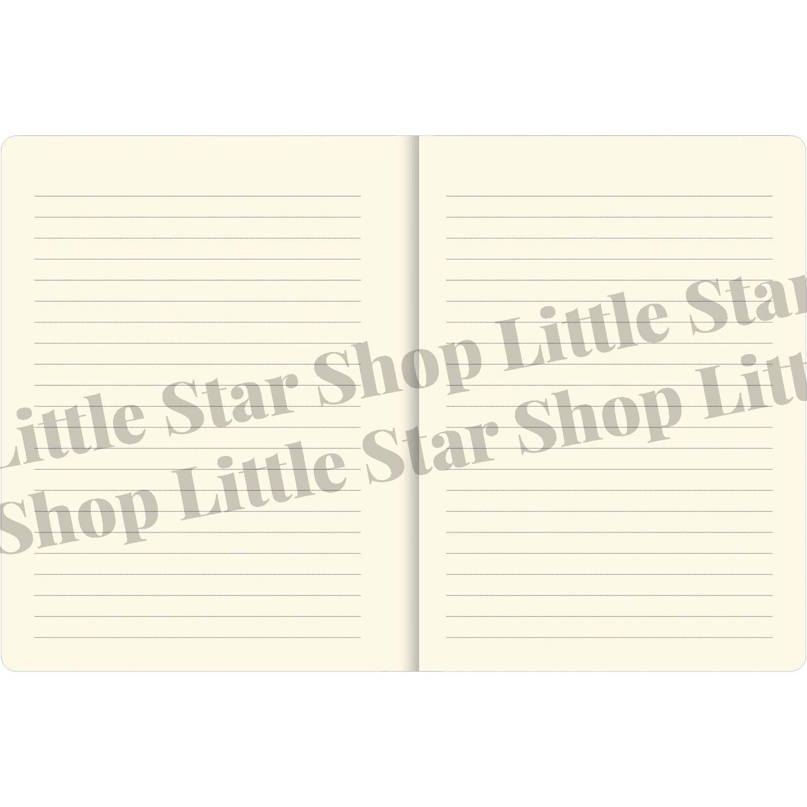 Notebook with lined pages and 'Little Star Shop' branding on a white background