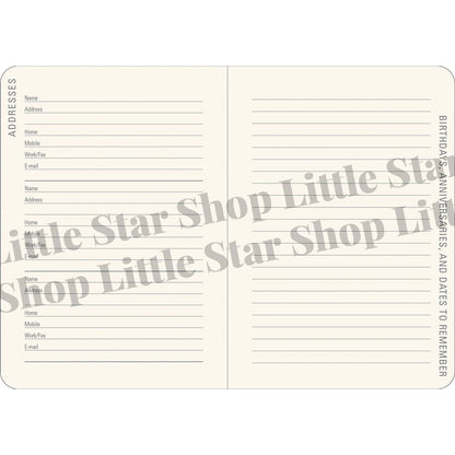 Address book with lined pages on a white background