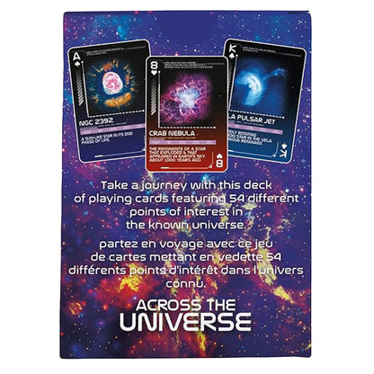 Card deck packaging titled 'Across the Universe' with cosmic designs and text.