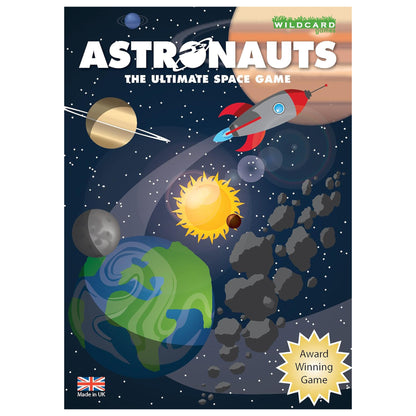 Space-themed game box with planets, a rocket, and 'Astronauts' branding.