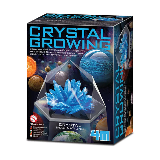 Box for a crystal growing kit with space-themed design and 4M branding.