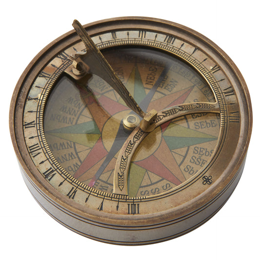 Vintage-style compass with Roman numerals on a white background