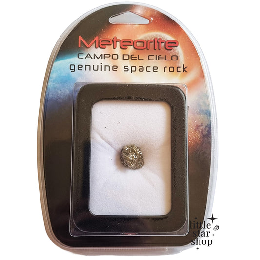 Package of Campo Del Cielo meteorite with 'Little Star Shop' branding.