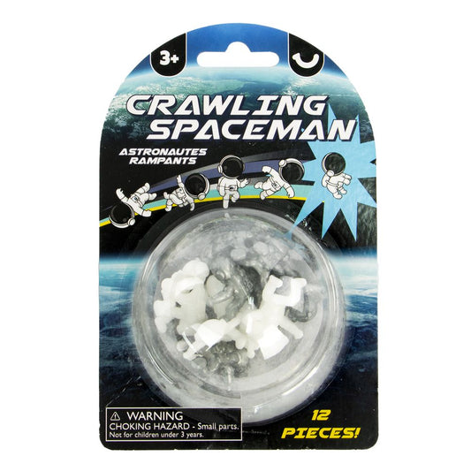 Packaged toy figures of a 'Crawling Spaceman' with space-themed design on the packaging.