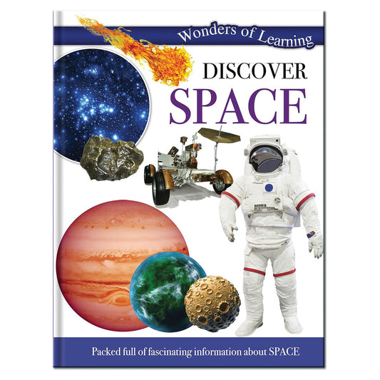 Book cover of 'Discover Space' from 'Wonders of Learning' with space-themed illustrations.