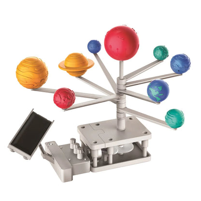 Model of the solar system with colorful planets on a white background