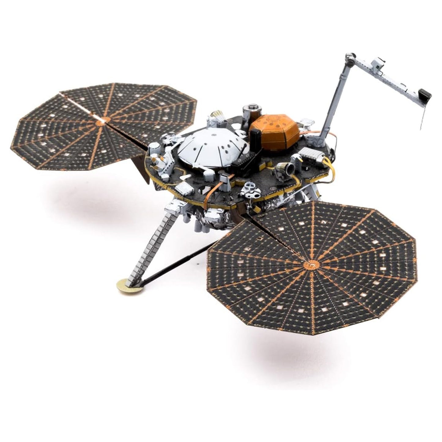 Model of a spacecraft with solar panels on a white background