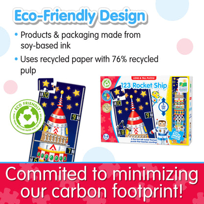Children's educational puzzle with eco-friendly design features on a colorful background