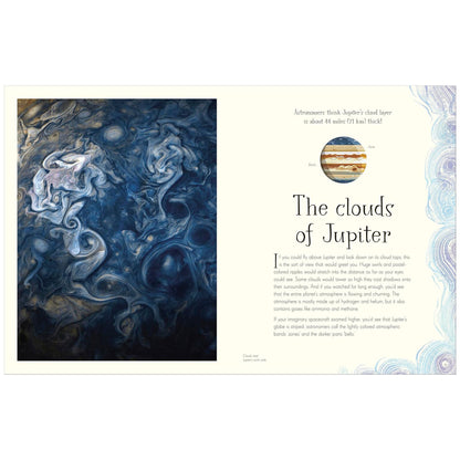 Illustration of Jupiter's clouds with text on a white background