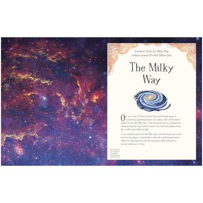 Illustration of the Milky Way galaxy with text on a white background
