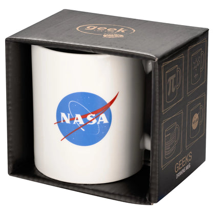 White mug with NASA logo in a black box packaging