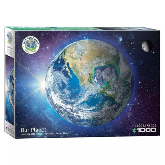 Jigsaw puzzle box featuring an image of Earth with Eurographics branding.