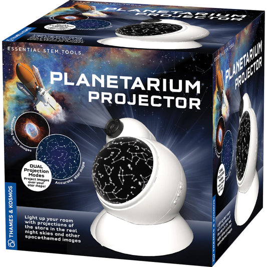 Boxed planetarium projector with space-themed design and images of stars and planets.