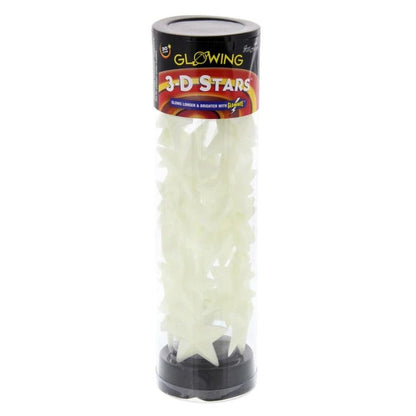 Packaged glowing 3D stars with a visible brand label on a white background