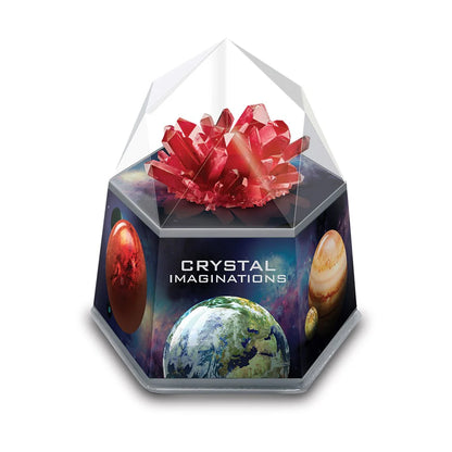 Hexagonal crystal display with red crystal and space-themed design, featuring 'Crystal Imaginations' branding.