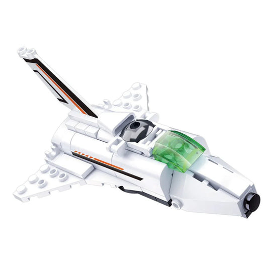 Toy spaceship model on a white background