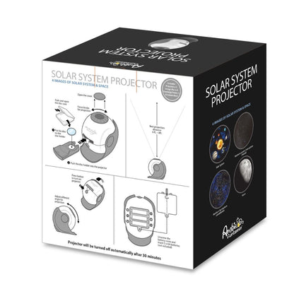 Box of a solar system projector with illustrations on a white background