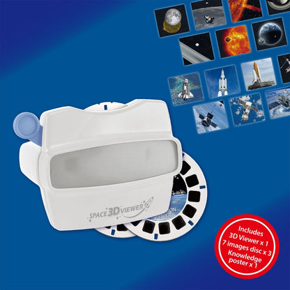 Space-themed 3D viewer set with images of celestial bodies and space vehicles on a blue background.