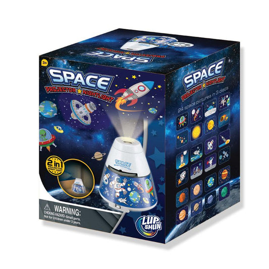 Space-themed nightlight with colorful design on a blue background
