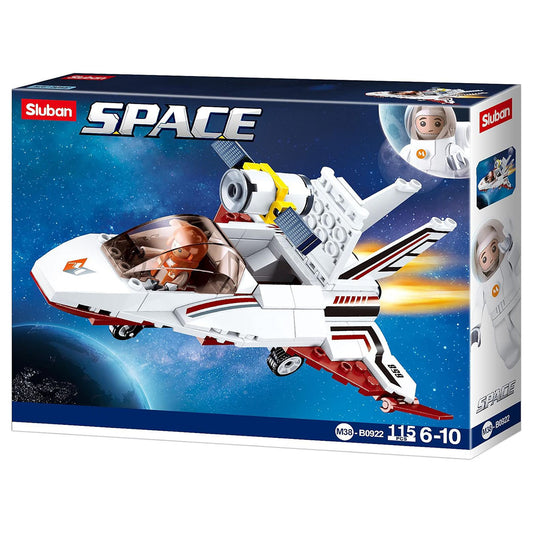 Sluban Space toy set packaging with space shuttle model on a blue background