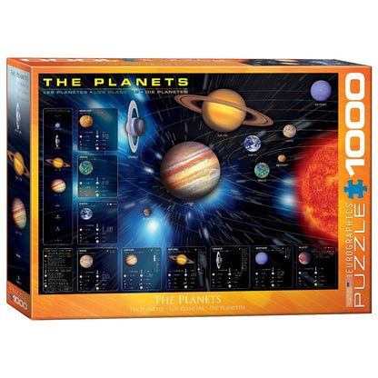 Puzzle box featuring illustrations of planets and the sun, with 'The Planets' text on an orange border.