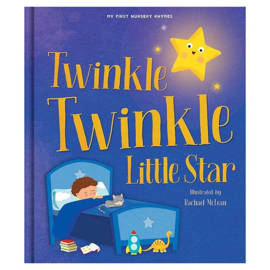 Book cover of 'Twinkle Twinkle Little Star' with a child in bed and a star illustration.