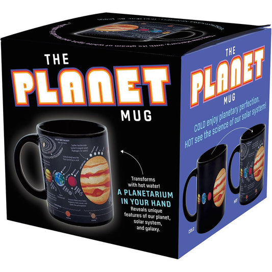 Planet mug packaging with black mug featuring planetary design