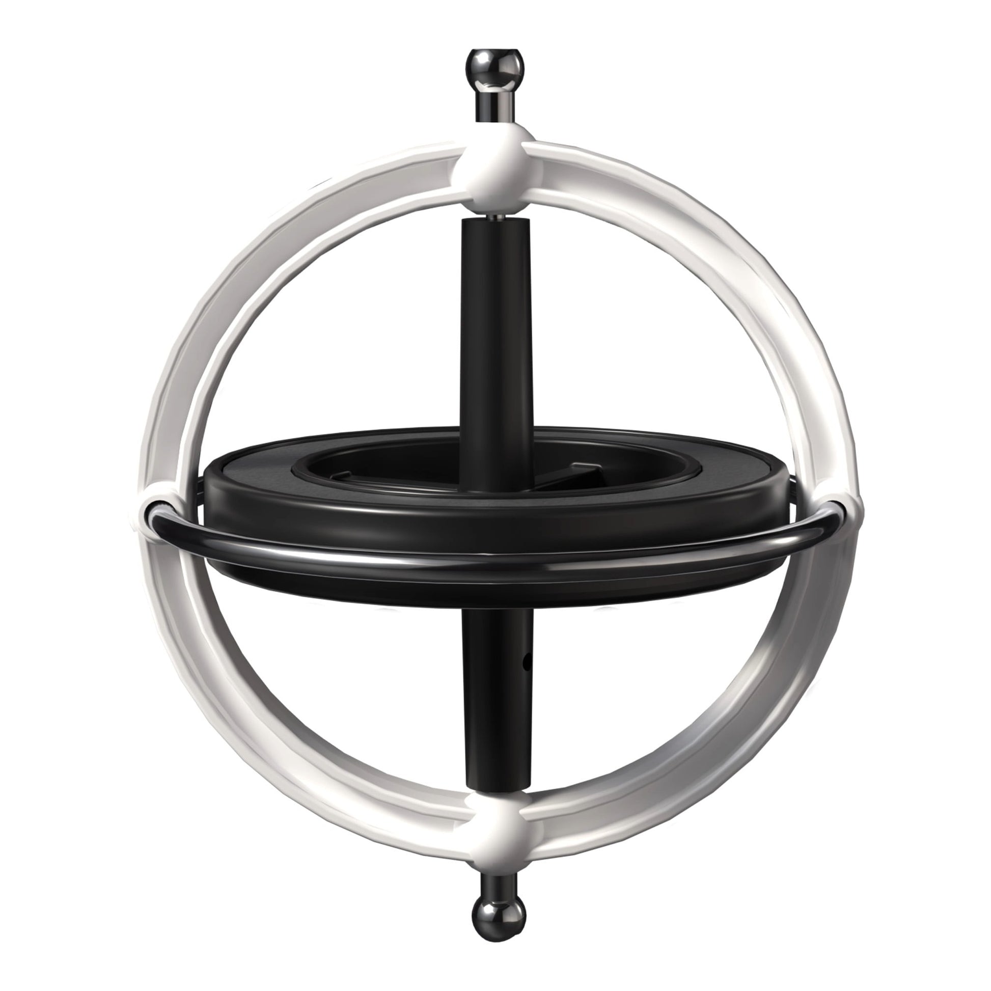 Black and white spherical object on a white background