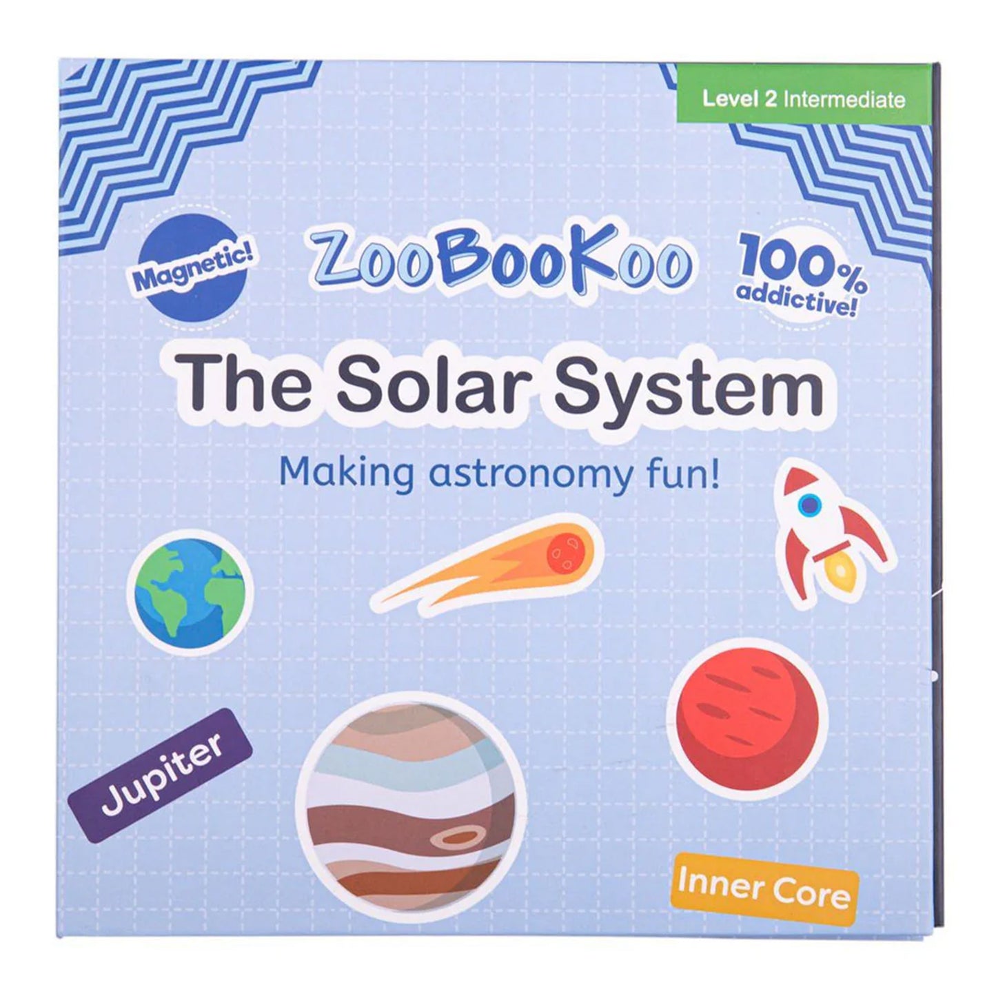 ZooBookoo educational book about the solar system on a blue background
