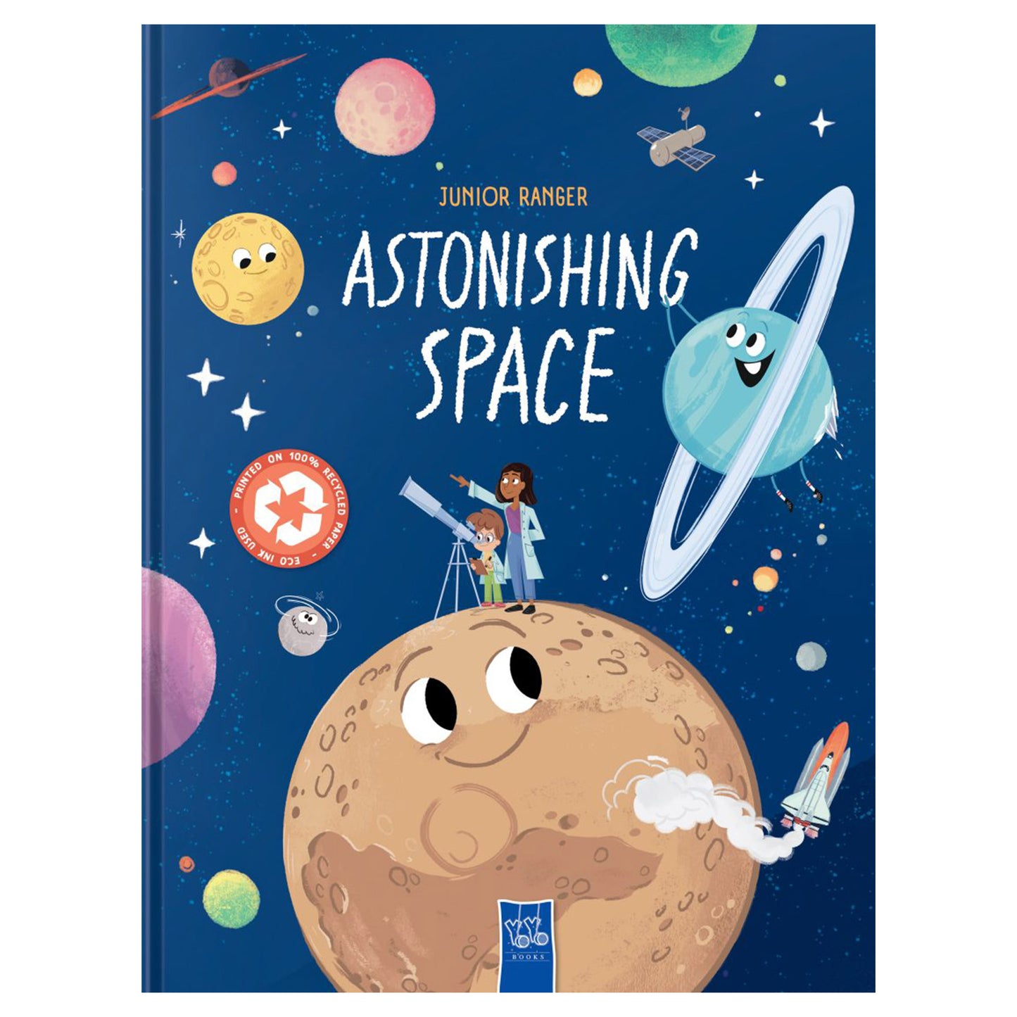 Book cover of 'Astonishing Space' with space-themed illustrations and text.