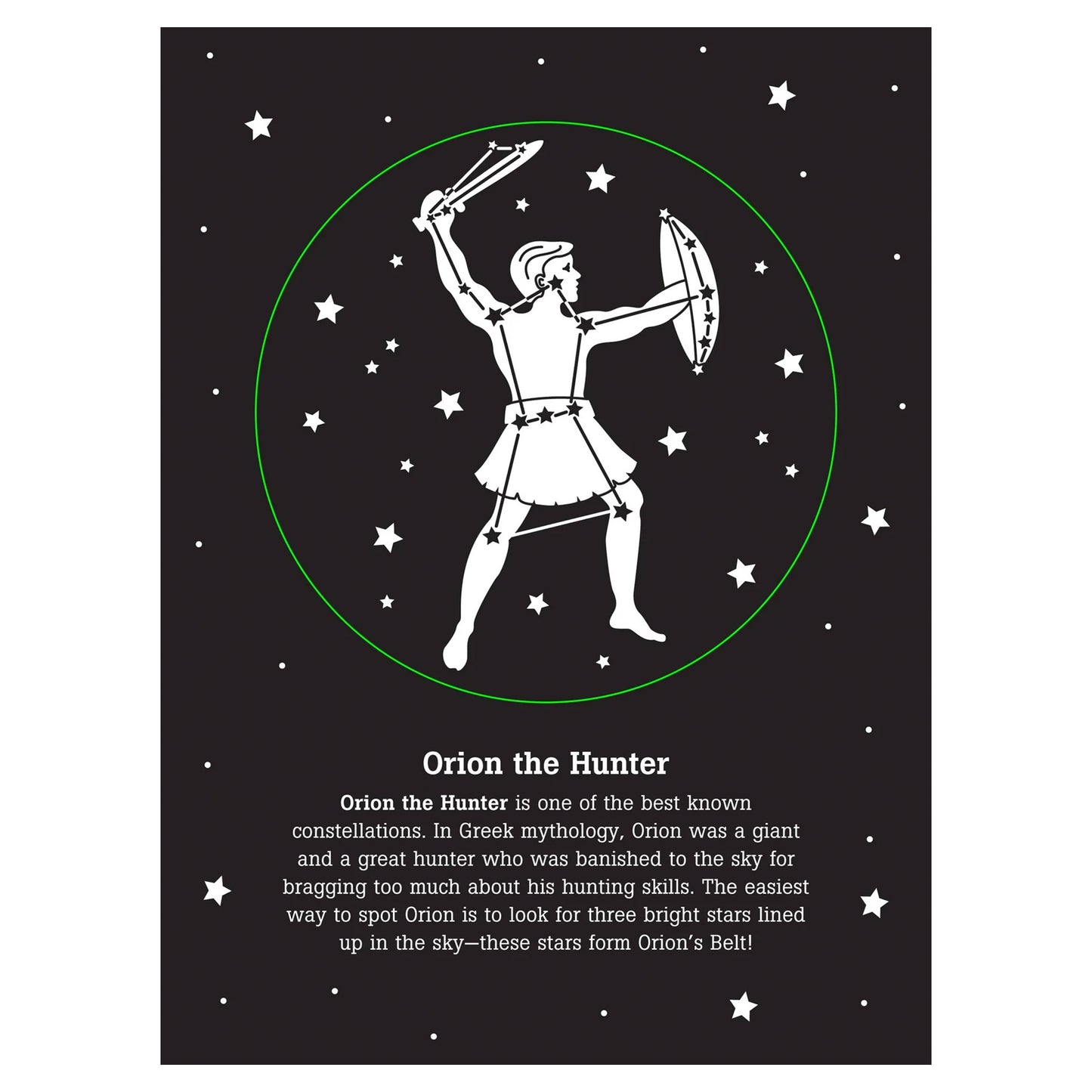 Illustration of Orion the Hunter with star constellation on a black background
