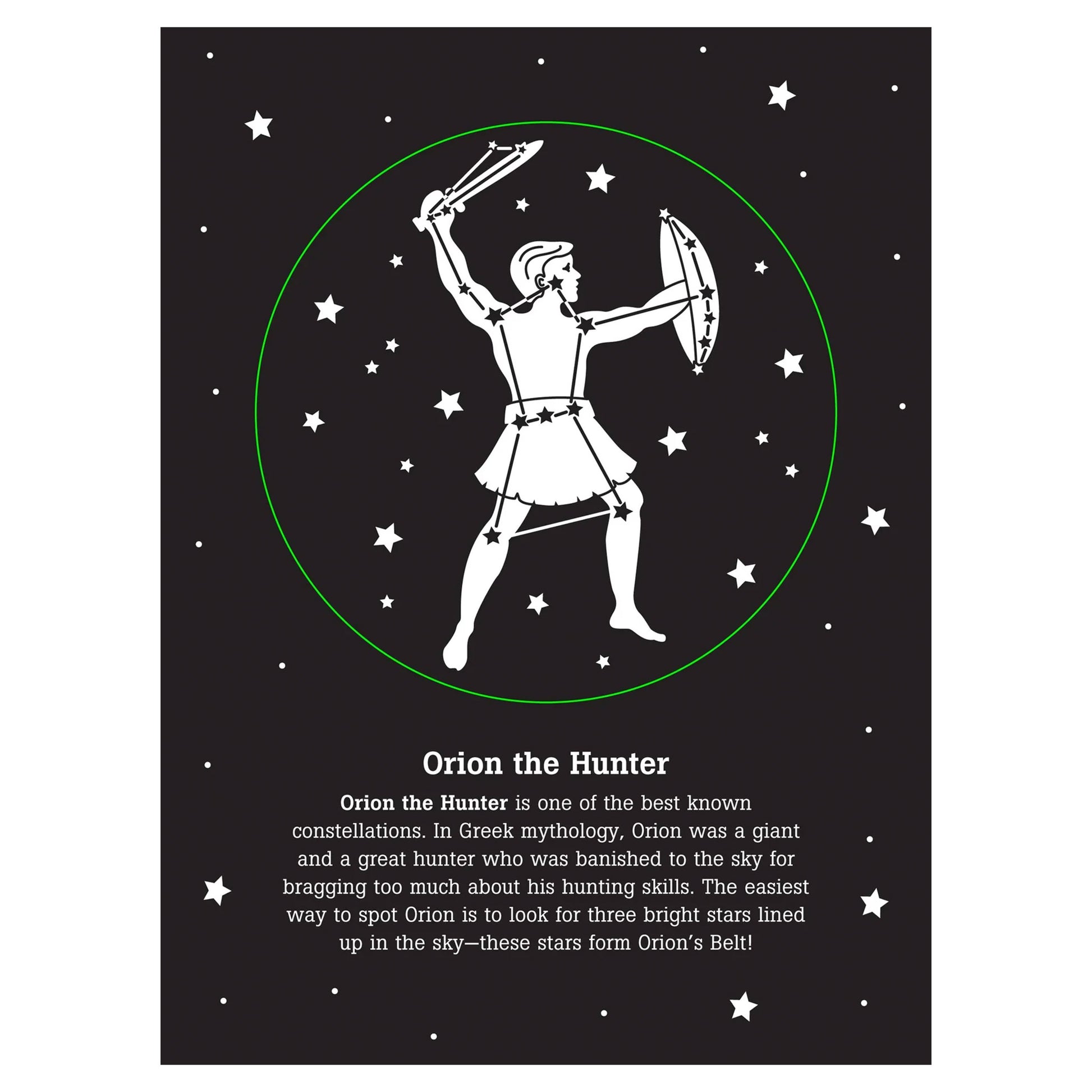 Illustration of Orion the Hunter with star constellation on a black background