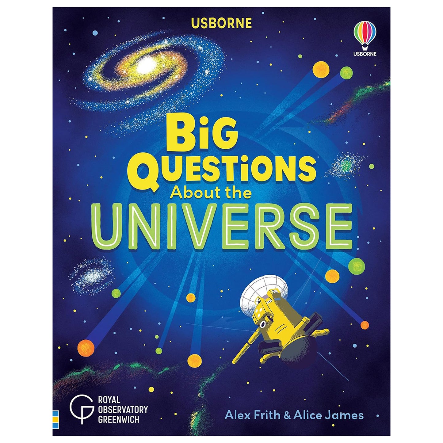 Book cover of 'Big Questions About the Universe' by Usborne with space-themed illustrations.