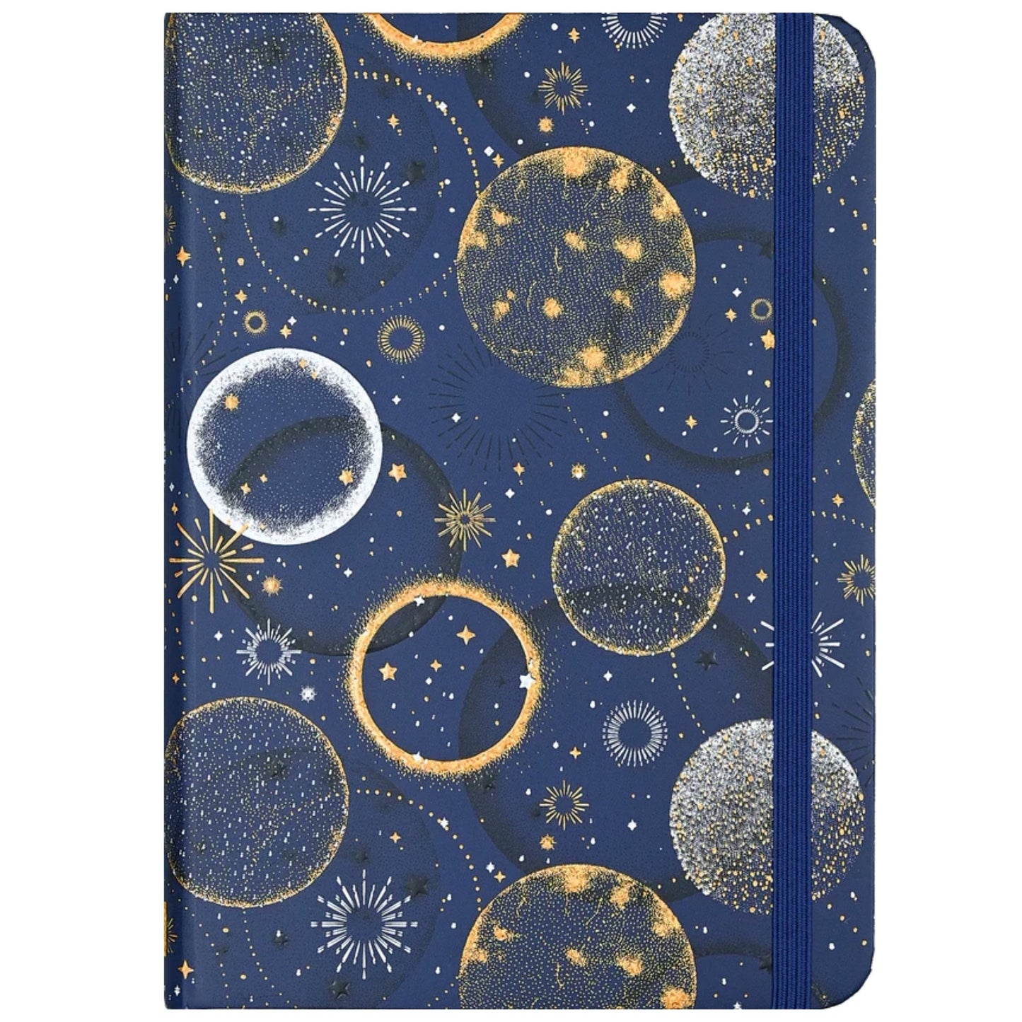 Notebook with celestial design on a blue background