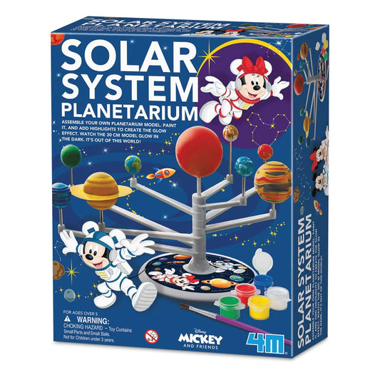 Box of a solar system planetarium kit with Mickey Mouse branding on a white background