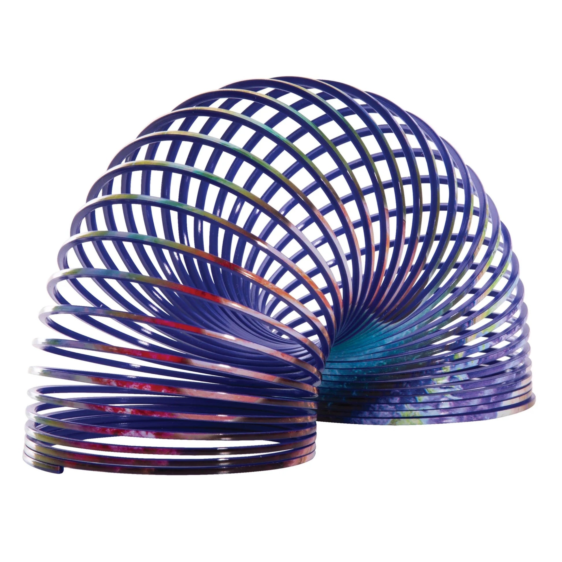 Colorful slinky toy on a white background
